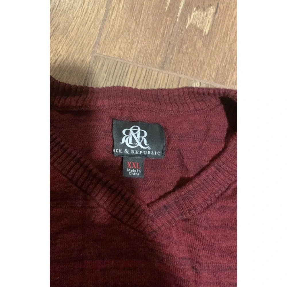 Rock & Republic XXL Sweater Mens Burgundy V Neck‎ Long Sleeve Casual